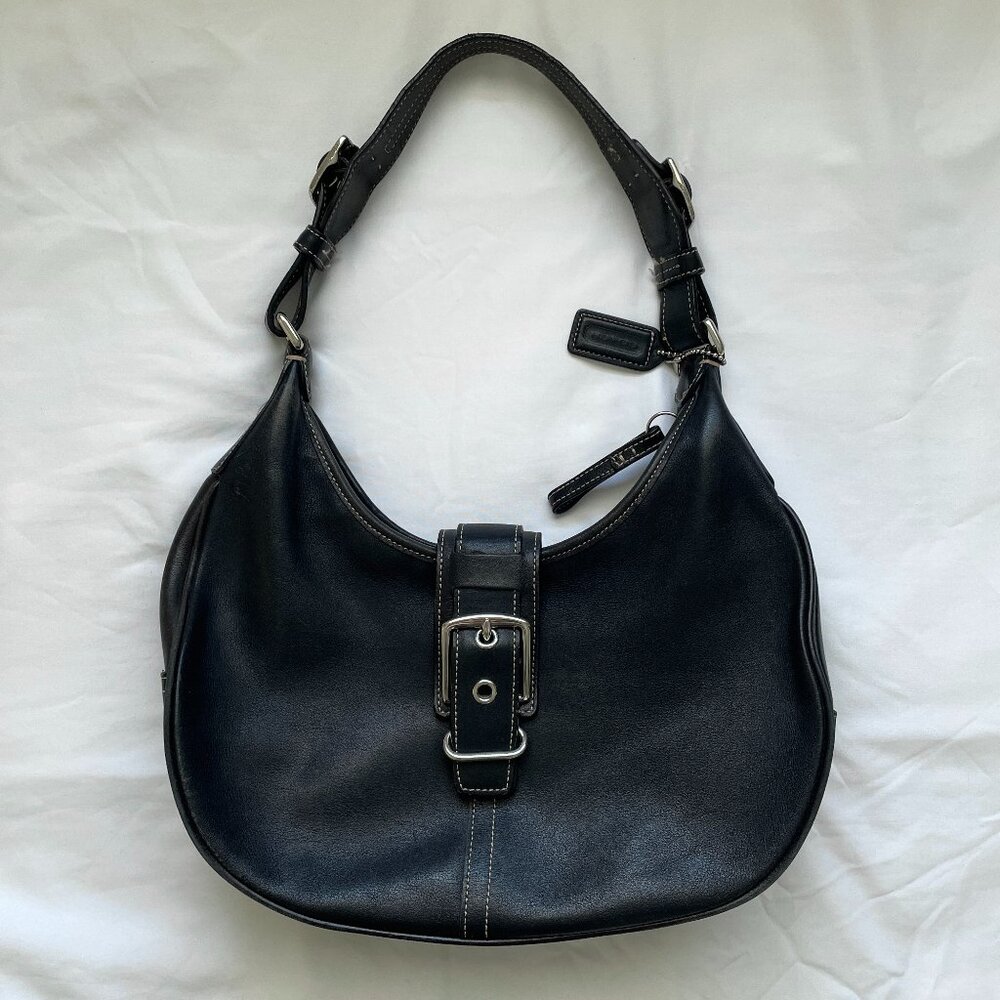 Coach 7548 Vintage Hamptons Leather Buckle Hobo Shoulder Bag Black; Y2K, Purse